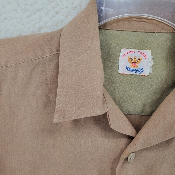 Flying Cross Shirt Safari Garage Khaki Brown Button Up Womens 9 Vtg Wash ‘em Ups - Picture 6 of 9